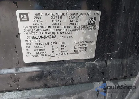 2018 Chevrolet Equinox Lt z USA, uszkodzony, nr VIN 2GNAXJEV4J6150445